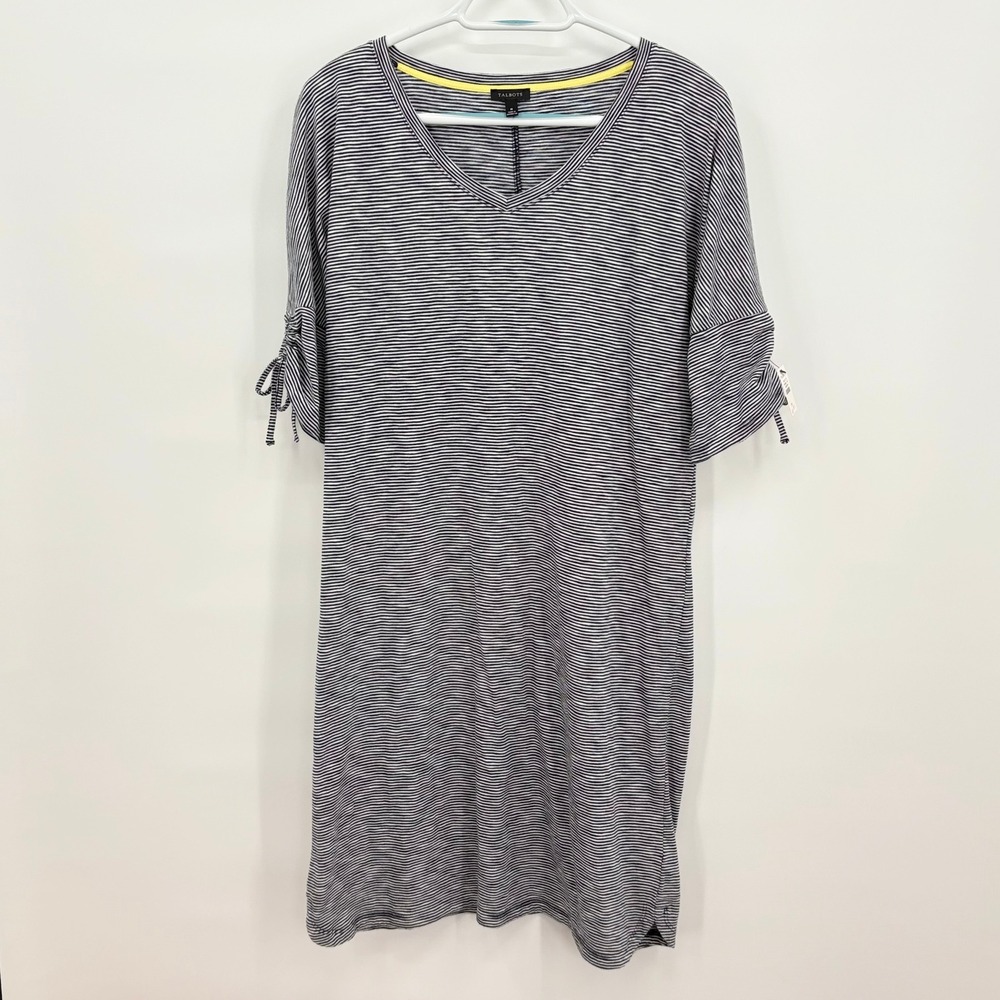 Talbots Womens Navy White Striped V-Neck Tie Sleeve T-Shirt Dress Size M NEW
